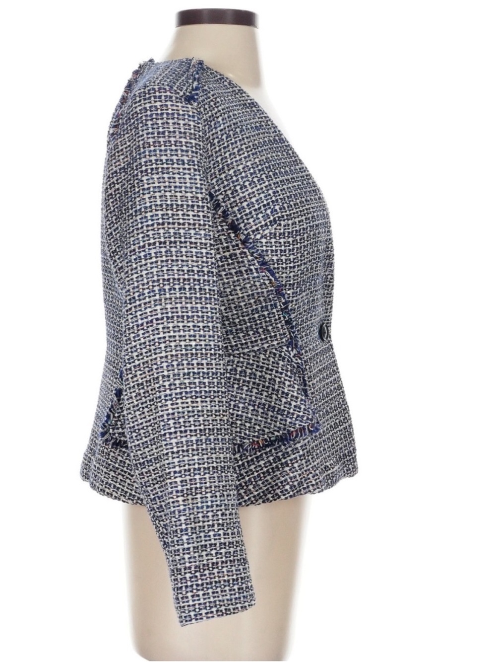 Banana Republic Tweed Peplum Blazer Jacket Blue White Size 4 Career - Picture 4 of 7